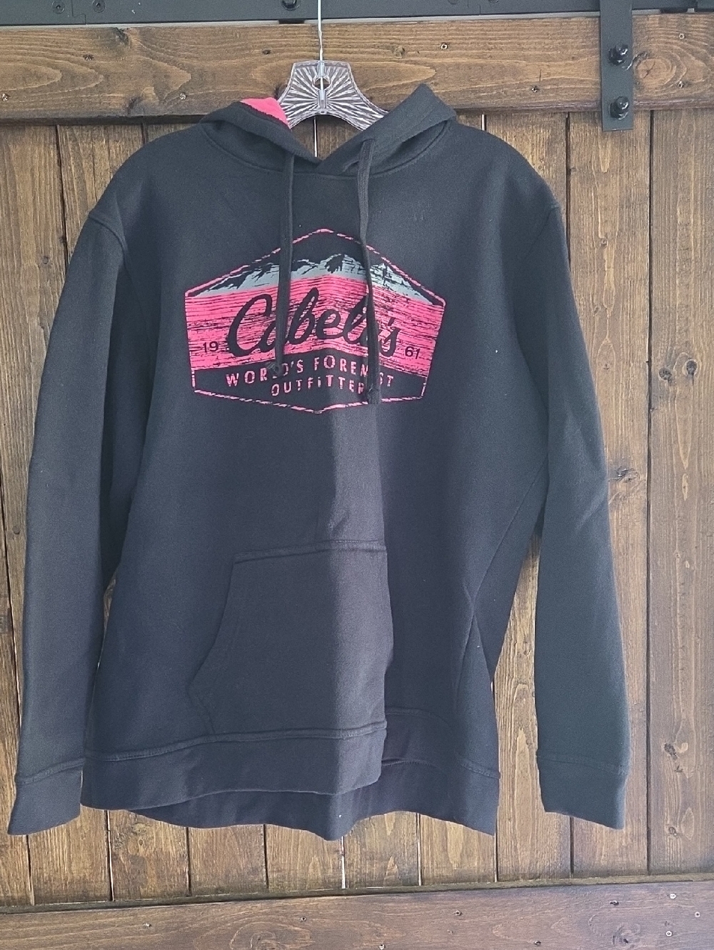 Cabela's Black Crewneck Hoodie with Pink Logo